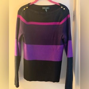 Ralph Lauren purple/pink striped ribbed scoop neck sweater